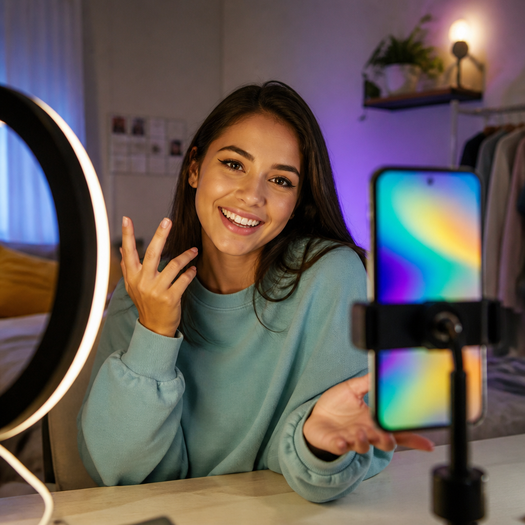 Grabando TikTok con smartphone 5G Claro